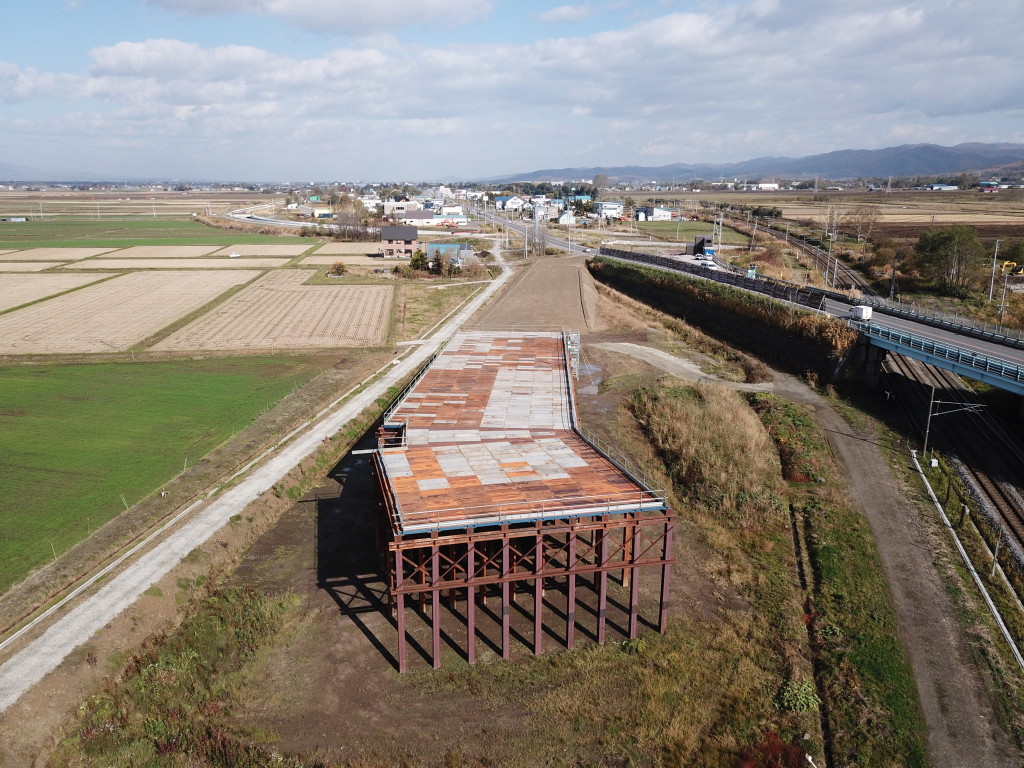 一般国道12号　美唄市　光珠内跨線橋仮橋設置工事